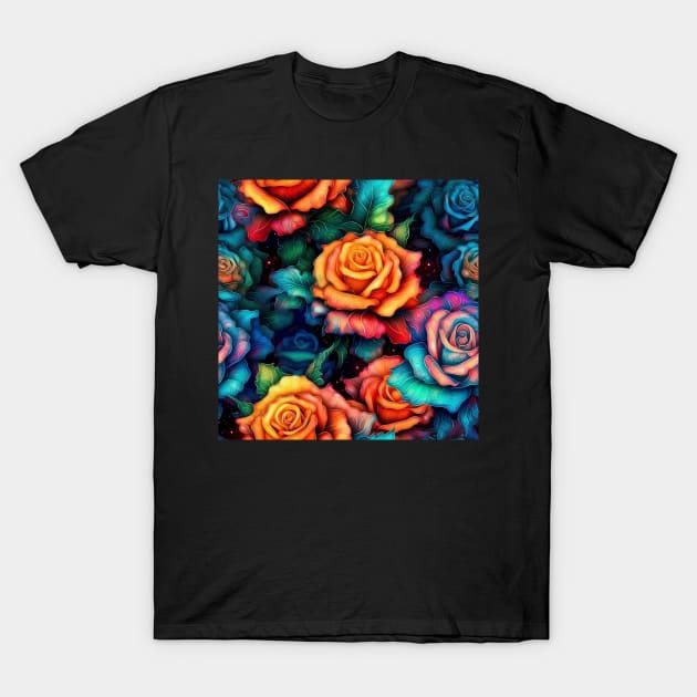 Radiant Rose Seamless Floral Pattern T-Shirt by AstroWolfStudio